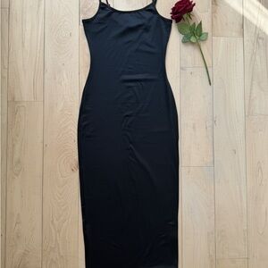 Blanc Black Midi Bodycon Slip Dress With Adjustable Spaghetti Strap— Size Small.